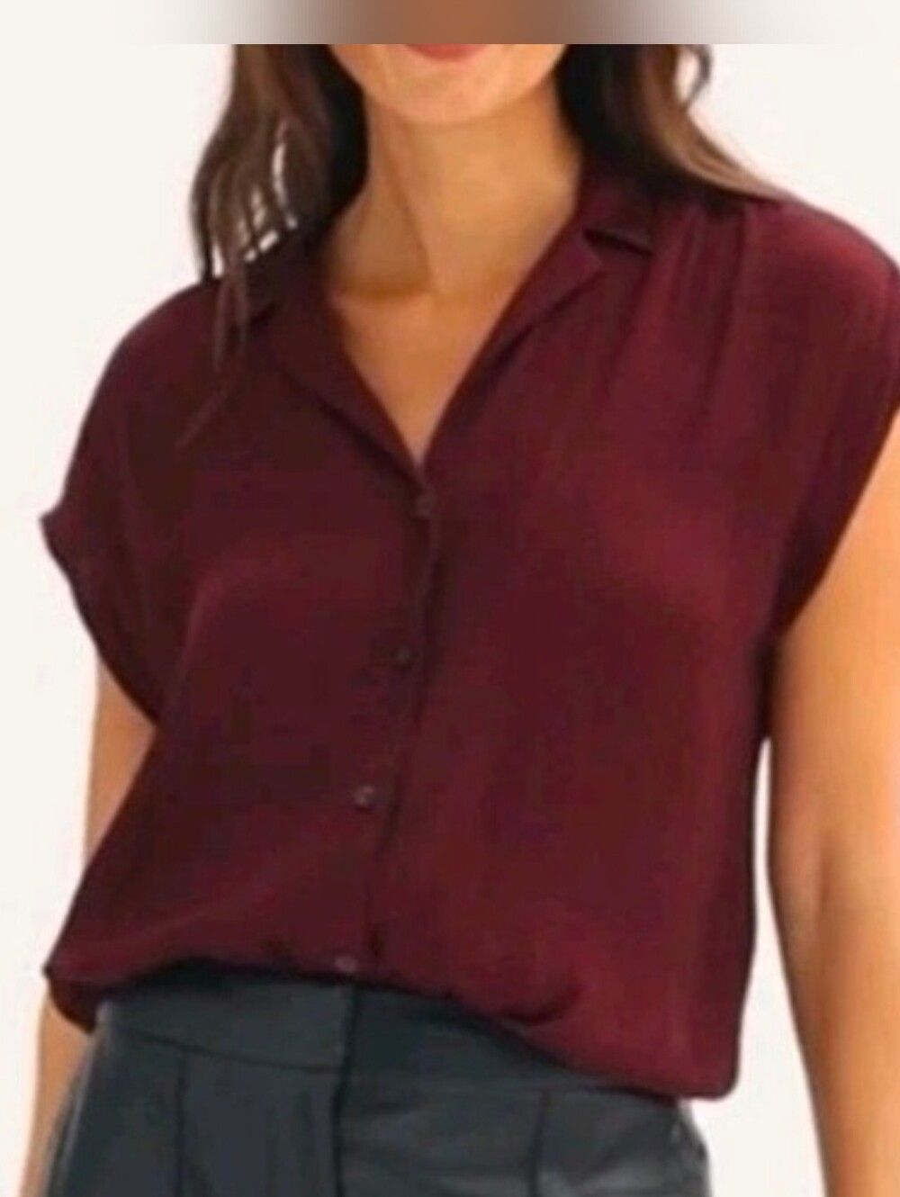 New With Tags! Nine West Short Sleeve Button Front Blouse - Burgundy Size Medium